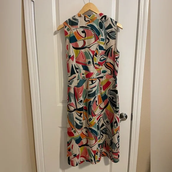 Lafayette 148 New York Pammie Abstract Linen Wrap Dress Size 12 - Picture 10 of 12